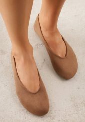 Brązowe Balerinki z Imitacji Zamszu w Stylu Basic Saraphiele. Brązowe balerinki damskie Renee, bez wzorów, z jeansu. Za 74.99 zł.