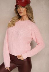 Jasnoróżowy Krótki Sweter o Klasycznym Kroju Zinrethia. Czerwone swetry klasyczne damskie Renee, l, z bawełny, bez kołnierzyka. Za 59.99 zł.