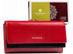 Portfel skórzany Peterson PTN 421028-SG czerwony. Czerwone portfele damskie Peterson, z aplikacjami, ze skóry. Za 202.38 zł.