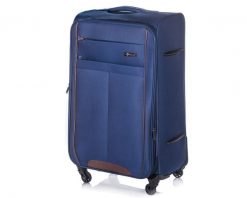 Walizka miękka duża XL Solier STL1311 granatowo-brązowa. Brązowe walizki bez wzorów, z materiału, duże. Za 259.99 zł.