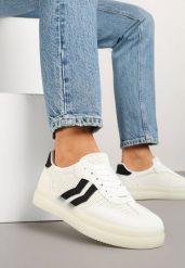 Białe Sneakersy Tenisówki Ozdobione Paskami Falovinia. Białe obuwie sportowe damskie Renee, bez wzorów, z jeansu, bez zapięcia. Za 79.99 zł.