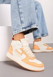 Beżowo-Pomarańczowe Sneakersy Alcothee. Brązowe obuwie sportowe damskie Born2be, z jeansu, bez zapięcia. Za 49.99 zł.