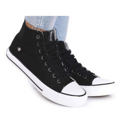 Damskie Wysokie Trampki Big Star DD274330 Czarne. Czarne trampki damskie bez wzorów, z materiału, bez zapięcia. Za 180.71 zł.