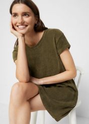 Sukienka T-shirtowa z frotte. Zielone sukienki damskie bonprix, bez wzorów, bez ramiączek. Za 84.99 zł.