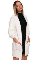 Prążkowany Kardigan z Naszytymi Kieszeniami - Ecru. Czarne kardigany damskie MOE, l, bez wzorów, z materiału. Za 229.90 zł.