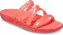 Klapki Dla Dorosłych Crocs Crocs Splash Glossy Strappy. Czerwone klapki damskie Crocs, bez wzorów, z materiału, bez obcasa, bez zapięcia. Za 119.99 zł.