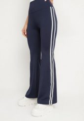 Granatowe Marszczone Legginsy Dzwony z Wysokim Stanem i Lampasami Nakatia. Niebieskie legginsy damskie Born2be, l, bez wzorów, z jeansu. Za 49.99 zł.