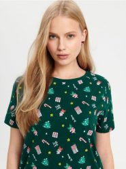 Koszulka - zielony. Zielone koszulki damskie Sinsay, l, bez wzorów, z bawełny, bez kołnierzyka, bez ramiączek. Za 9.99 zł.