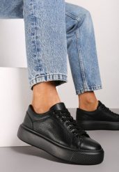 Czarne Casualowe Sneakersy na Platformie ze Sznurowaniem Oterra. Czarne obuwie sportowe damskie Renee, z jeansu, bez zapięcia. Za 79.99 zł.
