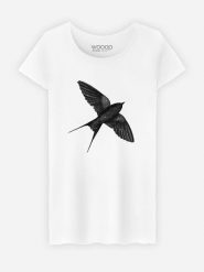 WOOOP Koszulka "Night Swallow" w kolorze białym rozmiar: S. Białe koszulki damskie Wooop, s, bez wzorów, z bawełny, bez kołnierzyka, bez ramiączek. Za 48.28 zł.