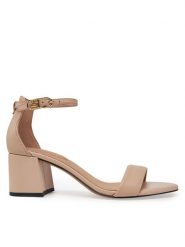 Tommy Hilfiger Sandały FW0FW08673 Beżowy. Brązowe sandały damskie Tommy Hilfiger, bez wzorów, ze skóry, bez obcasa, na słupku, bez zapięcia. Za 449.99 zł.