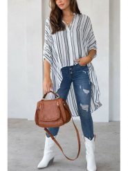 Milan Kiss Bluzka w kolorze biało-antracytowym rozmiar: M. Białe bluzki damskie Milan Kiss, m, bez wzorów, z asymetrycznym kołnierzem, bez ramiączek. Za 178.37 zł.