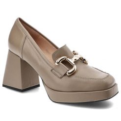 Beżowe Półbuty Simen Eleganckie Skórzane Buty Damskie. Brązowe półbuty damskie Simen, bez wzorów, ze skóry, bez obcasa, bez zapięcia. Za 319.00 zł.