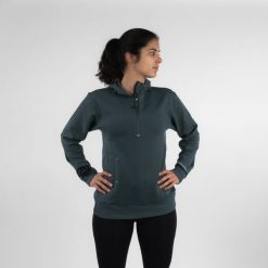 Bluza do biegania damska Kiprun Run 500 Warm ocieplana. Zielone bluzy damskie KIPRUN, l, bez wzorów, z bawełny, bez kaptura. W wyprzedaży za 119.99 zł.