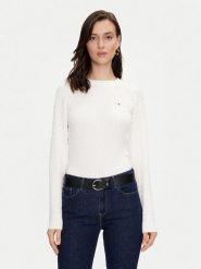 Tommy Hilfiger Sweter WW0WW41142 Biały Regular Fit. Białe swetry klasyczne damskie Tommy Hilfiger, l, z bawełny, bez kołnierzyka. Za 429.99 zł.