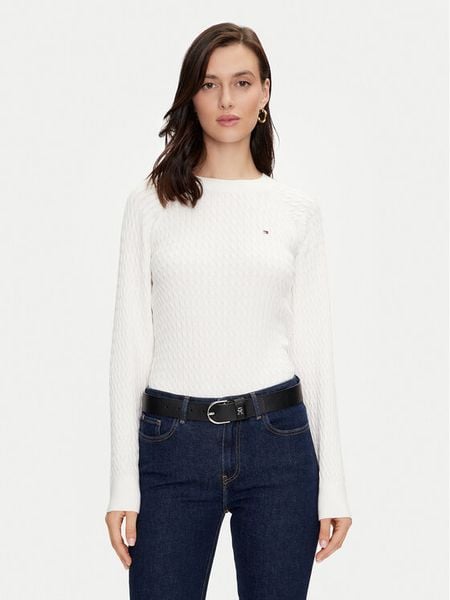 Tommy Hilfiger Sweter WW0WW41142 Biały Regular Fit. Białe swetry klasyczne damskie Tommy Hilfiger, l, z bawełny, bez kołnierzyka. Za 379.99 zł.