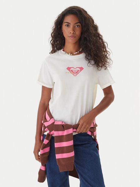 Roxy T-Shirt Oceanregular ERJZT06078 Écru Regular Fit. T-shirty damskie Roxy, l, bez wzorów, z bawełny, bez kołnierzyka. Za 39.99 zł.