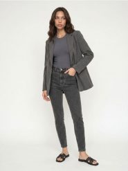 Jeansy skinny high waist z domieszką wiskozy - szary. Szare jeansy damskie Sinsay, z podwyższonym stanem. Za 39.99 zł.