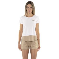 Koszulka z bawełna na co dzień na siłownię. Białe bluzki damskie LEONE 1947 APPAREL, bez wzorów, z bawełny, sportowe, bez kołnierzyka, bez ramiączek. W wyprzedaży za 79.36 zł.