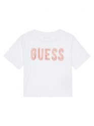 Guess T-Shirt J5YI47 K8HM4 Biały Relaxed Fit. Białe koszulki i t-shirty dziewczęce Guess, z aplikacjami, z bawełny, bez kołnierzyka, bez ramiączek. Za 69.99 zł.