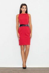 Czerwona Sukienka Wizytowa Bodycon z Kontrastową Szarfą. Czerwone sukienki damskie Figl, bez wzorów, z materiału, wizytowe, bez ramiączek. Za 249.00 zł.
