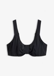 Biustonosz bikini na fiszbinach, z szybkoschnącego materiału i z wyściełanymi ramiączkami. Czarne bikini bonprix, bez wzorów. Za 132.99 zł.