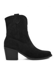 DeeZee Kowbojki MZS-1016 Czarny. Czarne botki damskie DeeZee, z materiału, bez obcasa, na słupku, bez zapięcia. Za 179.99 zł.