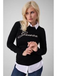 Guess Sweter 184022 Czarny Classic Fit. Czarne swetry klasyczne damskie Guess, xl, bez kołnierzyka. Za 344.99 zł.