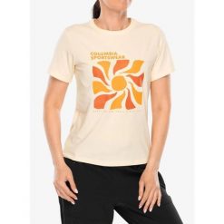 Koszulka z nadrukiem damska Columbia Sun Trek Graphic S/S III. Brązowe koszulki sportowe damskie Columbia, s, bez wzorów, bez ramiączek. Za 109.99 zł.