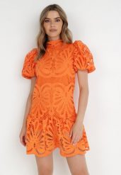 Pomarańczowa Sukienka Cilleis. Brązowe sukienki damskie Born2be, z aplikacjami, z koronki, eleganckie, bez ramiączek. W wyprzedaży za 186.99 zł.