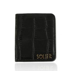 Skórzany elegancki portfel damski Solier SW51 czarny. Czarne portfele damskie bez wzorów, ze skóry. Za 85.00 zł.