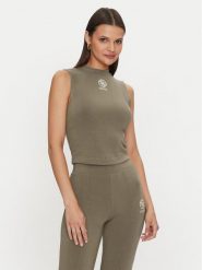 Guess Bluzka Elea V4YP04 KCDN0 Khaki Regular Fit. Brązowe bluzki damskie Guess, l, z aplikacjami, z wiskozy, bez kołnierzyka, bez ramiączek. W wyprzedaży za 119.99 zł.