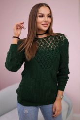 Sweter z ażurowym zdobieniem zielony. Zielone swetry klasyczne damskie KESI, l, z wełny, bez kołnierzyka, plus size. Za 139.05 zł.