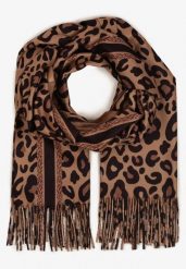 Brązowy Wiskozowy Szalik Ozdobiony Frędzlami Siathara. Brązowe szaliki damskie Born2be, bez wzorów, z jeansu. Za 39.99 zł.