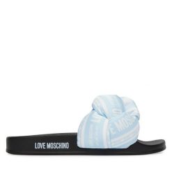 Klapki LOVE MOSCHINO. Niebieskie klapki damskie Love Moschino, bez wzorów, bez obcasa, bez zapięcia. Za 679.99 zł.