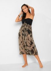 Sukienka plażowa z szyfonu, z dekoltem bandeau. Czarne sukienki damskie bonprix, bez wzorów, z szyfonu, eleganckie, bez ramiączek. Za 118.99 zł.