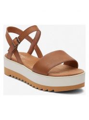 TOMS Skórzane sandały w kolorze jasnobrązowym na obcasie rozmiar: 40. Brązowe sandały damskie TOMS, bez wzorów, z otwartym noskiem, bez obcasa, na koturnie, bez zapięcia. Za 173.99 zł.