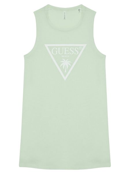 Guess Sukienka codzienna J4GK35 JA914 Zielony Regular Fit. Zielone sukienki dziewczęce Guess, z aplikacjami, z bawełny, bez ramiączek, proste. Za 69.99 zł.
