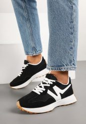 Czarne Sneakersy z Geometrycznym Motywem Avelretis. Czarne obuwie sportowe casual damskie Born2be, z jeansu. Za 89.99 zł.