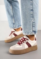 Beżowo-Bordowe Sneakersy Klasyczne Tenisówki na Tłoczonej Platformie Nanislla. Brązowe obuwie sportowe damskie Born2be, bez zapięcia, tenisowe. Za 99.99 zł.