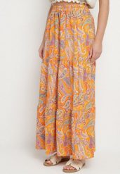 Pomarańczowa Rozkloszowana Spódnica z Wysokim Stanem ze Wzorem Paisley Nevrisa. Brązowe spódnice damskie Born2be, na co dzień, l, bez wzorów, eleganckie, maxi. Za 49.99 zł.