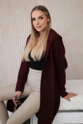 Sweter Kardigan z kapturem bordowy. Czerwone kardigany damskie KESI, l, bez wzorów, z lycry. Za 218.51 zł.