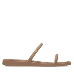 Klapki Crocs. Brązowe klapki damskie Crocs, bez wzorów, bez obcasa, bez zapięcia. Za 179.99 zł.