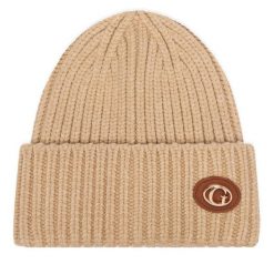 Czapka Guess. Brązowe czapki damskie Guess, na zimę, z aplikacjami. Za 154.99 zł.