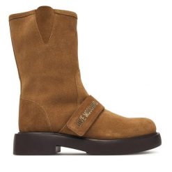 Botki LOVE MOSCHINO. Brązowe botki damskie Love Moschino, bez obcasa, na płaskiej podeszwie, bez zapięcia. Za 1,299.00 zł.