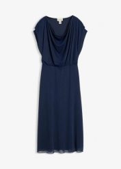 Sukienka z dżerseju z miękkiej siateczki. Niebieskie sukienki damskie bonprix, bez wzorów, z dżerseju, eleganckie, bez ramiączek. Za 127.99 zł.