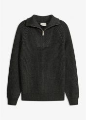 Sweter ze stójką z miękkiej mieszanki wiskozy. Szare swetry klasyczne damskie bonprix, z wiskozy, bez kołnierzyka. Za 129.99 zł.