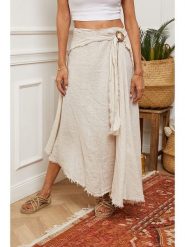 Fleur de Lin Lniana spódnica "Luberon" w kolorze beżowym rozmiar: XL. Brązowe spódnice damskie Fleur de Lin, na co dzień, xl, bez wzorów, ze lnu, maxi. Za 119.95 zł.