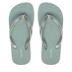Japonki Calvin Klein. Zielone klapki damskie Calvin Klein, bez wzorów, bez obcasa, bez zapięcia. Za 149.99 zł.