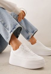 Białe Sneakersy VICES na Platformie z Ozdobnym Noskiem Attis. Białe obuwie sportowe damskie Renee, z materiału, bez zapięcia. Za 89.99 zł.